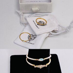 Caitlyn Minimalist Set of 2 Dainty 925 Gold Stacking Rings / Baguette & Opal (9)